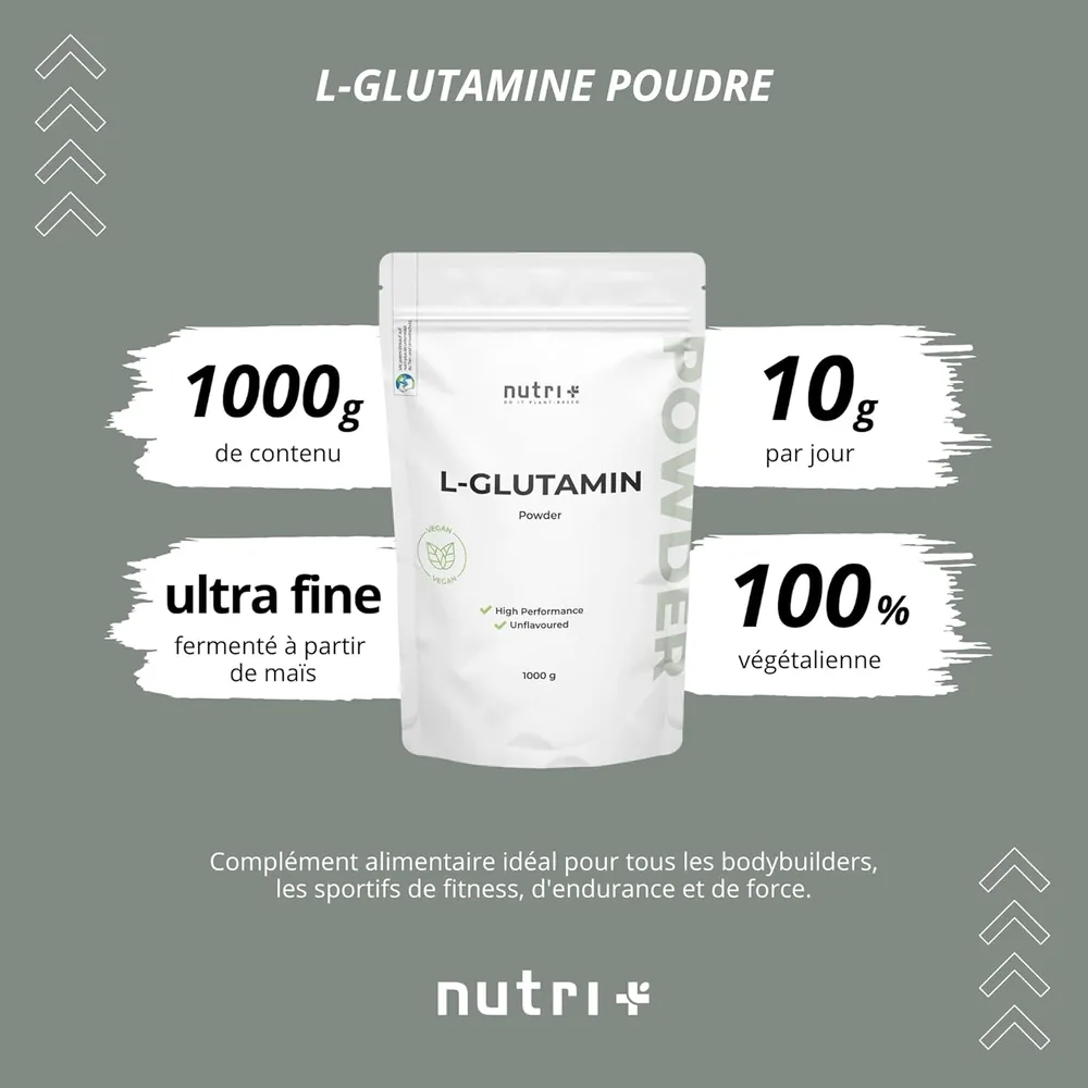 Nutri+ L-Glutamin Pulver, 1 kg, vegan – Ansicht 2