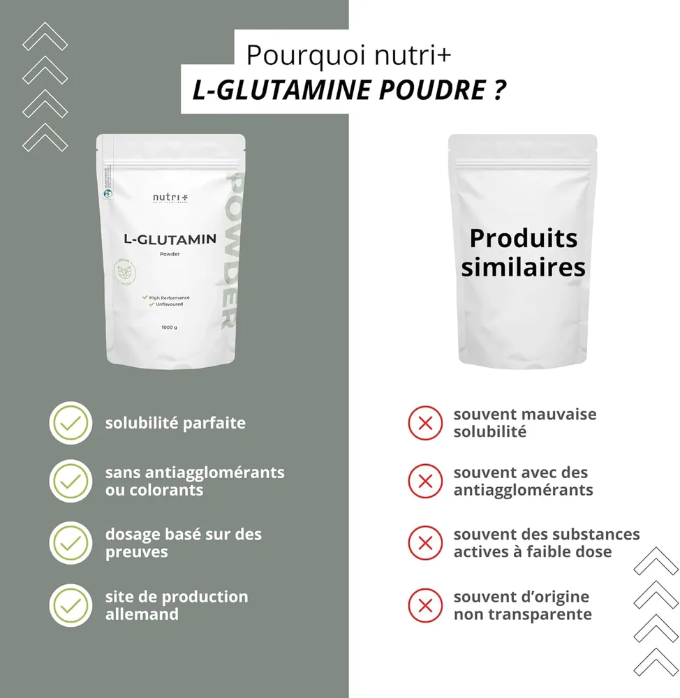 Nutri+ L-Glutamin Pulver, 1 kg, vegan – Ansicht 4