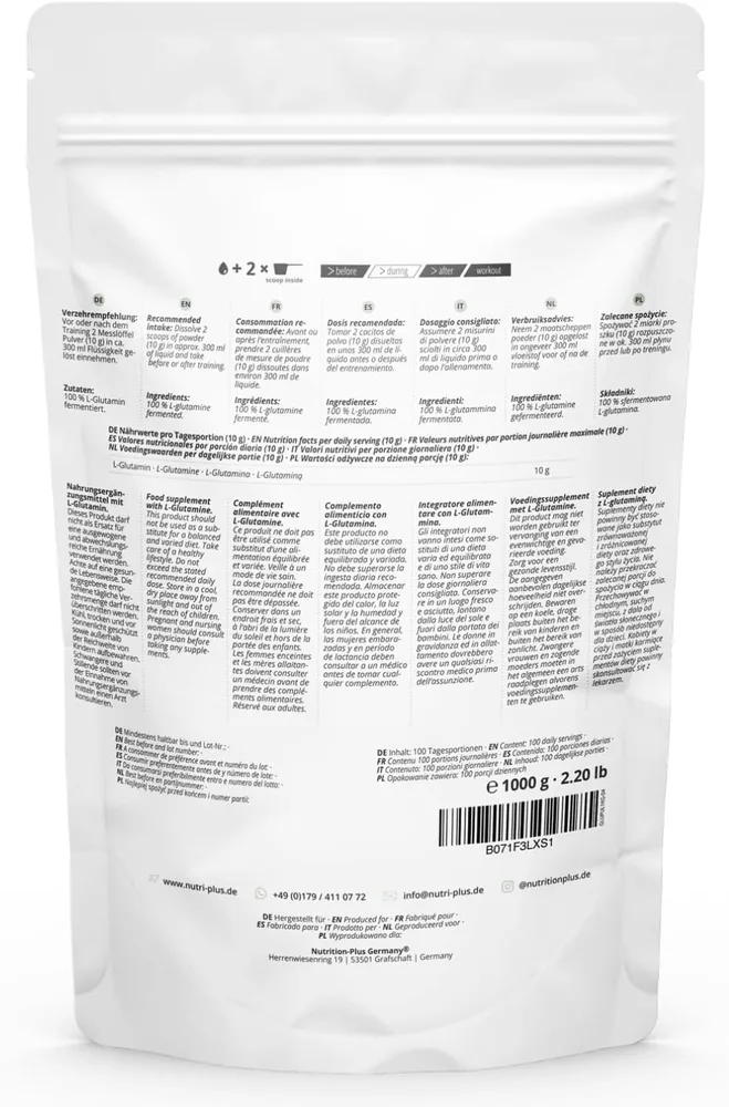 Nutri+ L-Glutamin Pulver, 1 kg, vegan – Ansicht 5