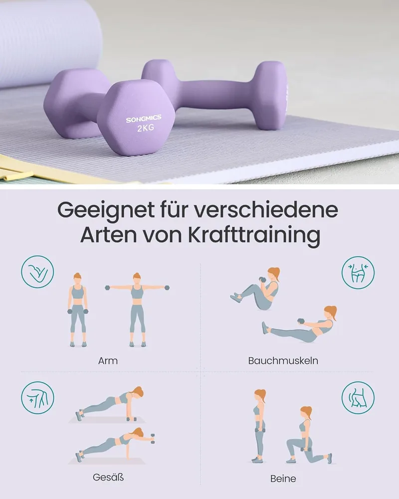 SONGMICS Neopren-Hanteln 2 kg (Paar) – Ansicht 4